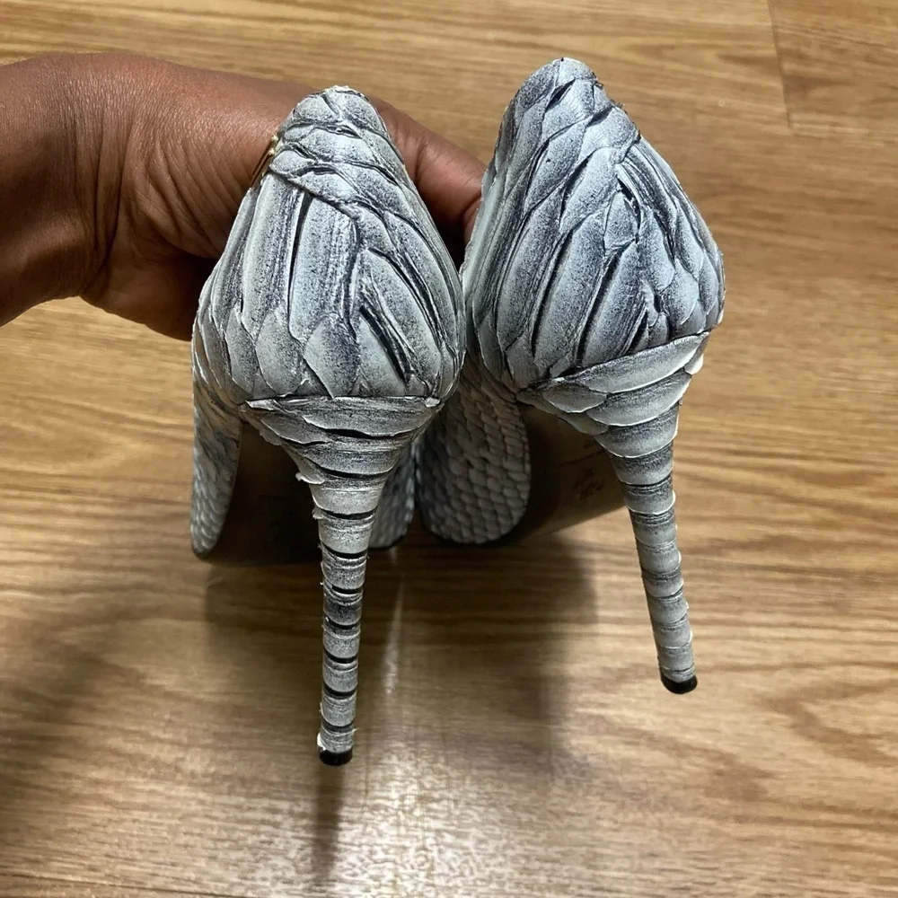 ROLAND MOURET Handmade Genuine Leather Python Pencil Heel